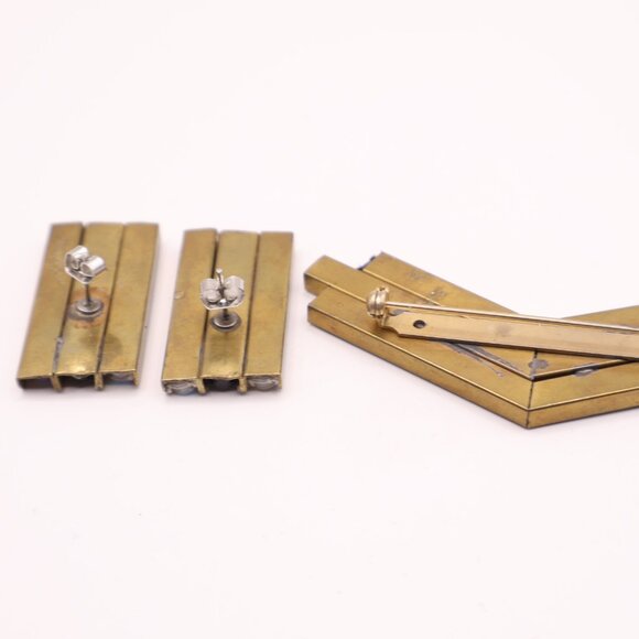 MCM Rhinestone Encrusted Brass Earrings & Brooch - Picture 6 of 8